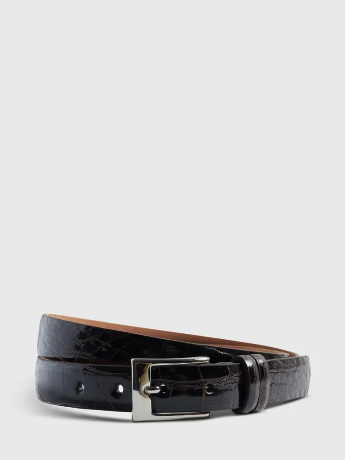 Belts Mens Paul Stuart Alligator Belt With Silver Buckle Black