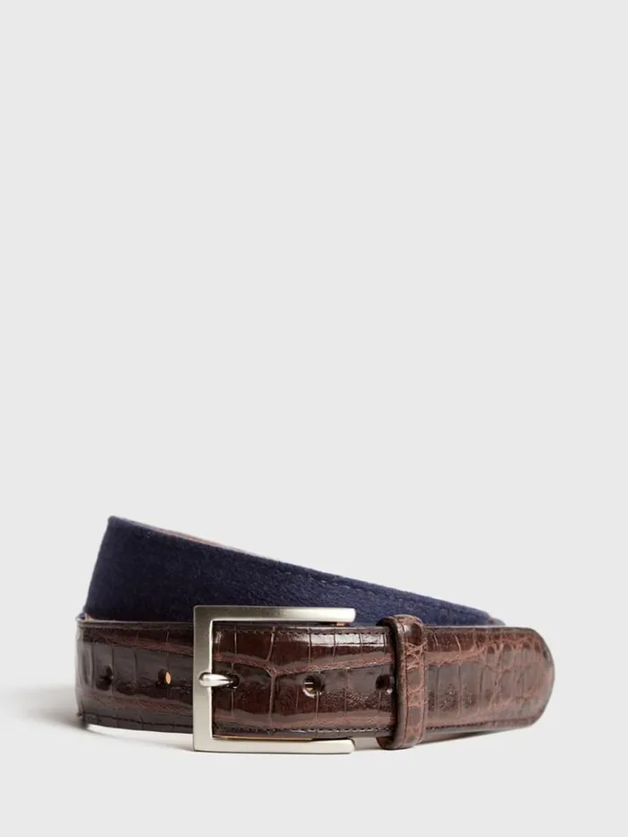 Belts Mens Paul Stuart Crocodile Tip Belt Grey