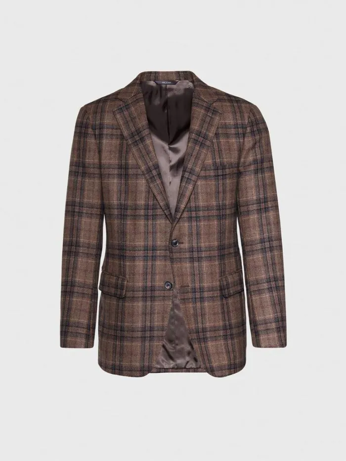 Blazers and Jackets Mens Paul Stuart Brown Plaid Wool Sport Jacket Tanbrown