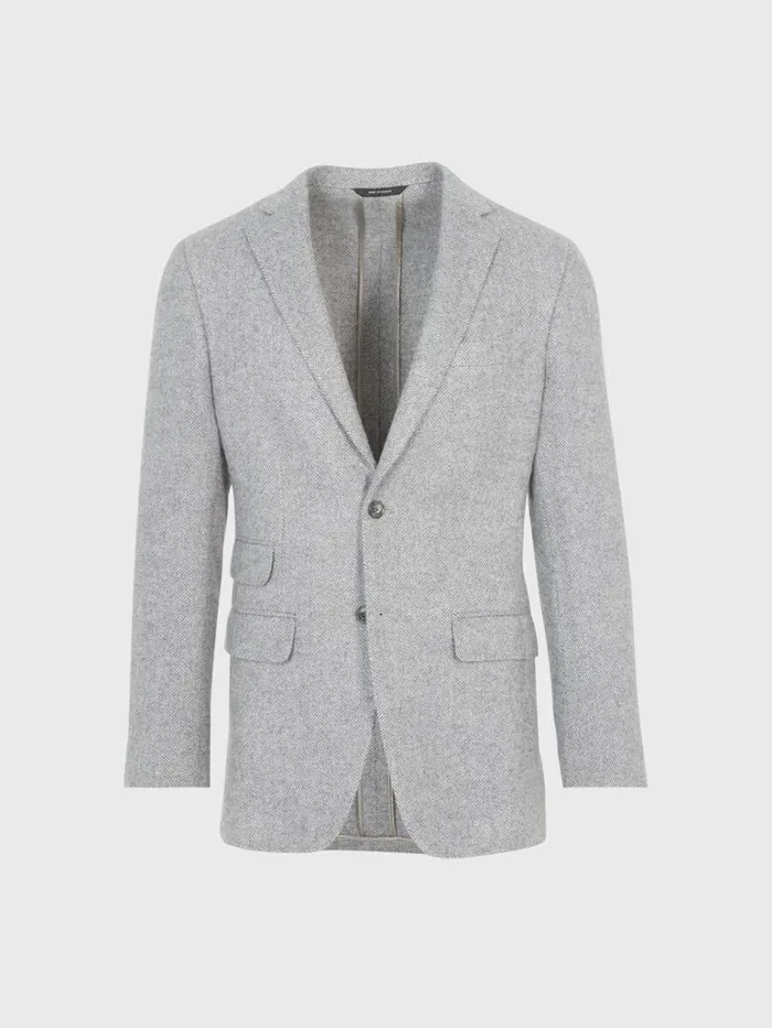 Blazers and Jackets Mens Paul Stuart Cashmere Herringbone Jacket Silver