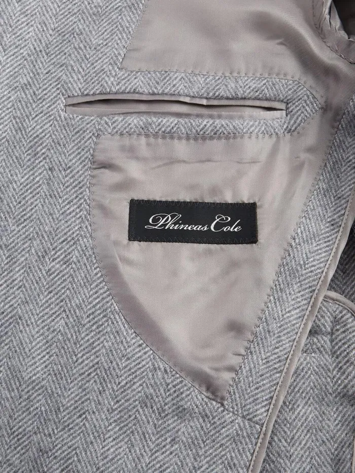 Blazers and Jackets Mens Paul Stuart Cashmere Herringbone Jacket Silver