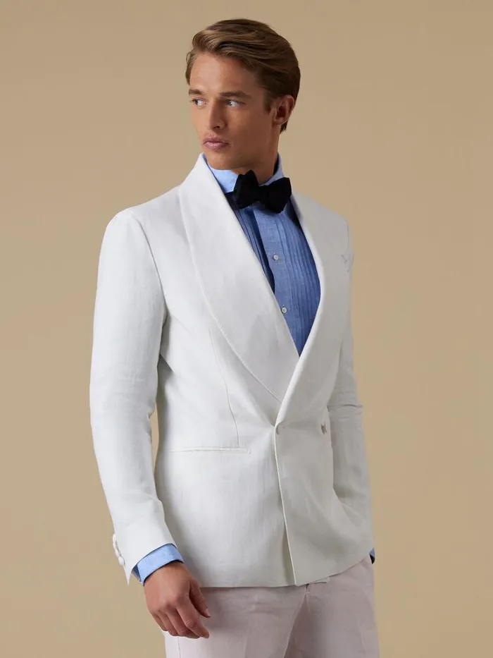 Blazers and Jackets Mens Paul Stuart Linen Double Breasted Dinner Jacket White