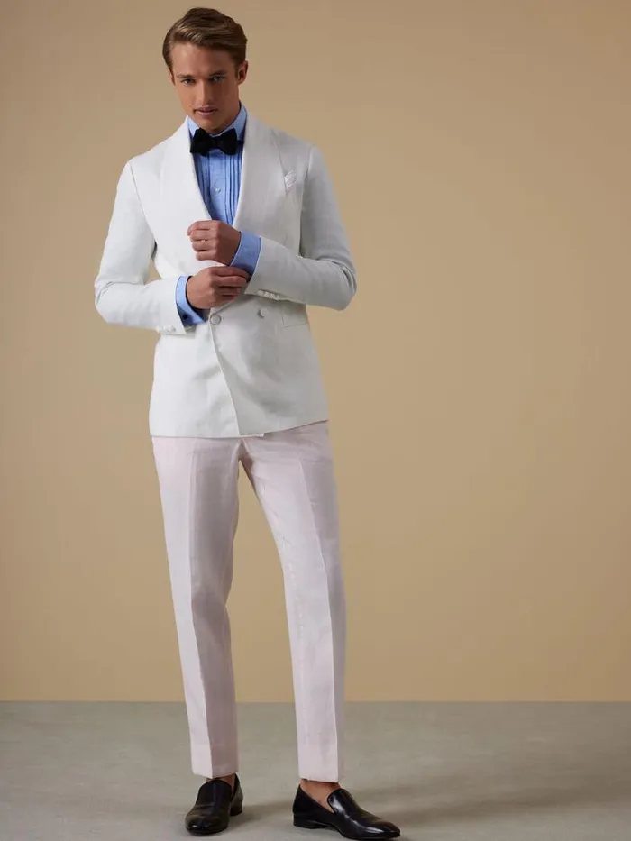 Blazers and Jackets Mens Paul Stuart Linen Double Breasted Dinner Jacket White