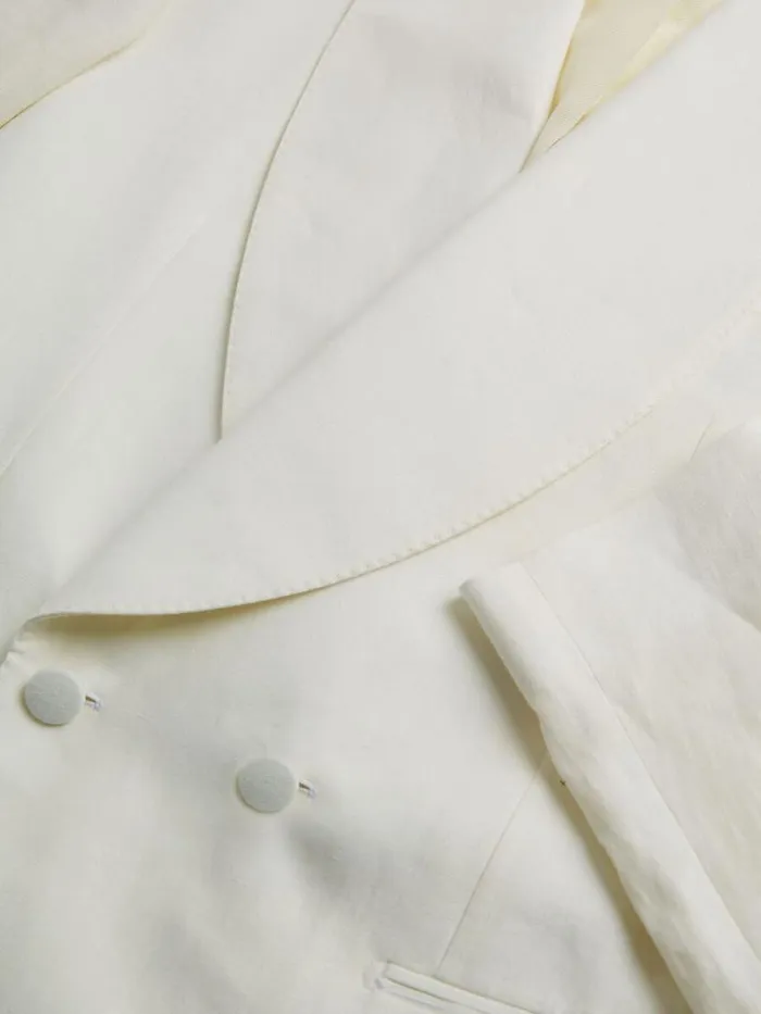 Blazers and Jackets Mens Paul Stuart Linen Double Breasted Dinner Jacket White