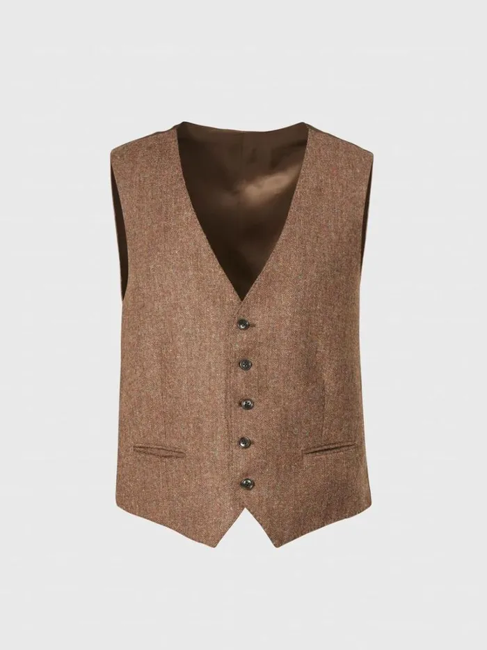 Blazers and Jackets Mens Paul Stuart Shetland Tweed Tailored Vest Brown