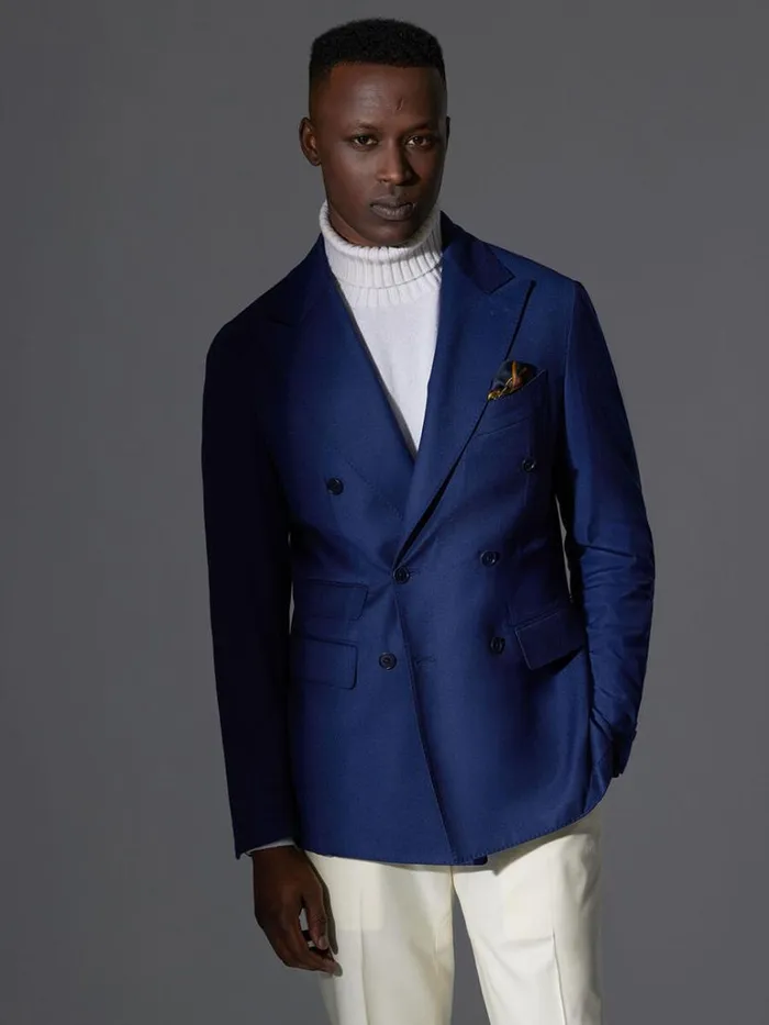 Blazers and Jackets Mens Paul Stuart Silk and Wool Double Breasted Jacket Royal Blue