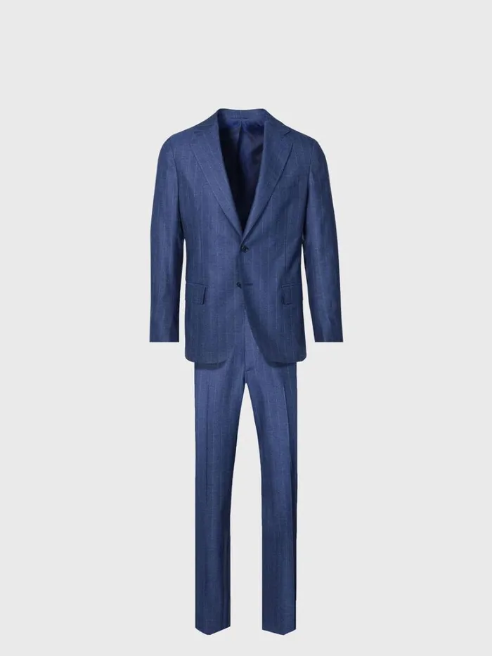 Blazers and Jackets Mens Paul Stuart Super 120s Wool Stripe Suit Blue