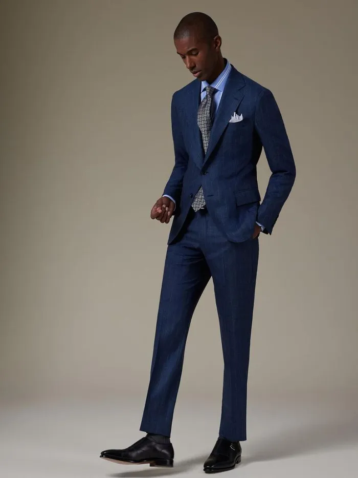 Blazers and Jackets Mens Paul Stuart Super 120s Wool Stripe Suit Blue