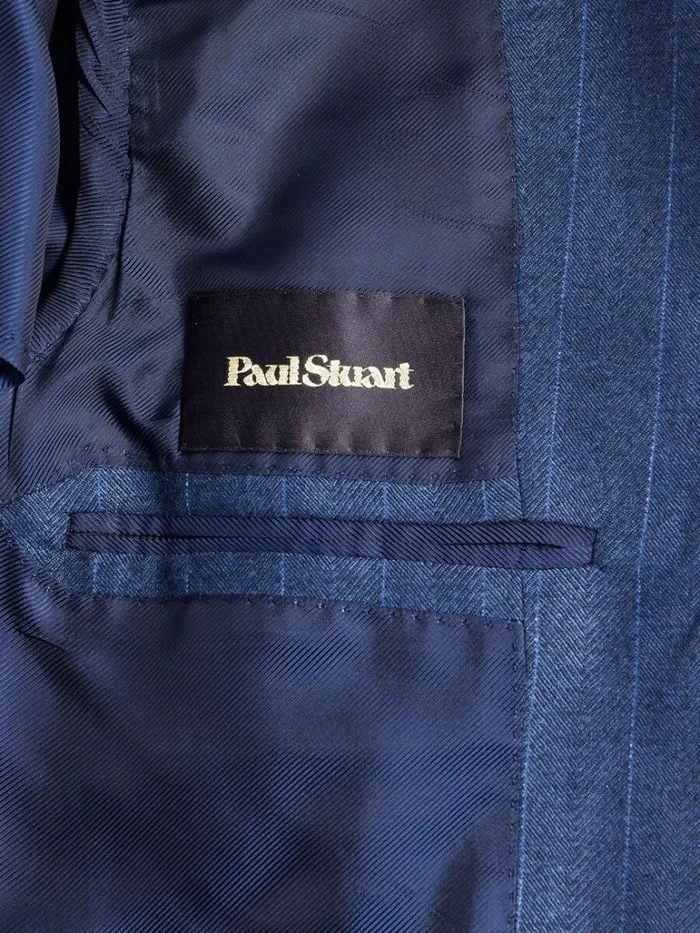 Blazers and Jackets Mens Paul Stuart Super 120s Wool Stripe Suit Blue