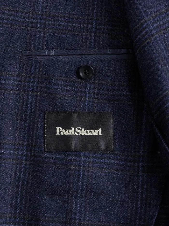 Blazers and Jackets Mens Paul Stuart Wool Plaid Sport Jacket Navy