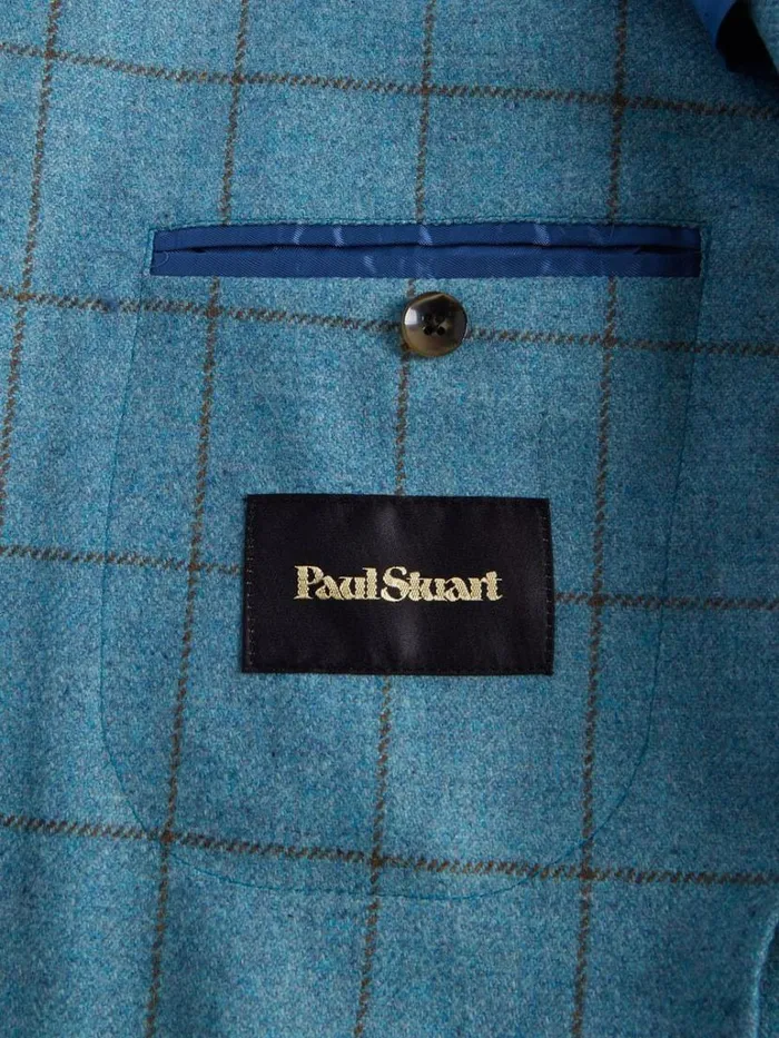 Blazers and Jackets Mens Paul Stuart Wool Window Pane Sport Jacket Turquiose