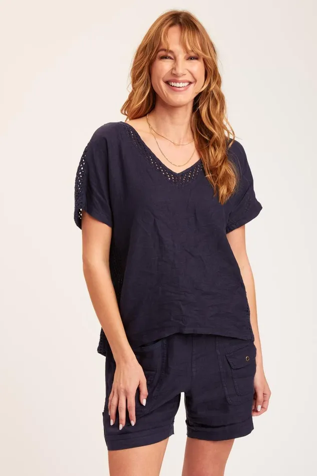 Bonifay Top Navy Clothing XCVI ShirtsBlouses