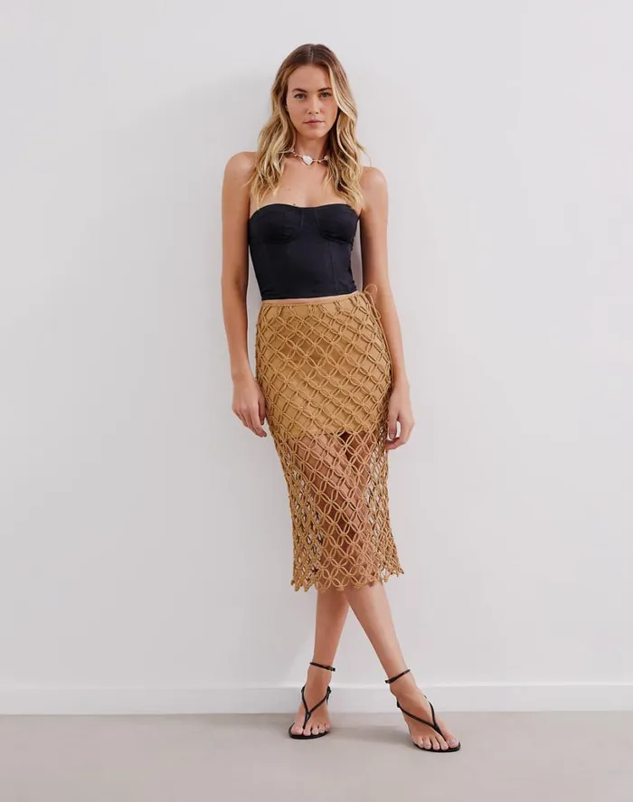 Bottoms Women ViX Paula Hermanny Kim Midi Skirt 8211 Walnut