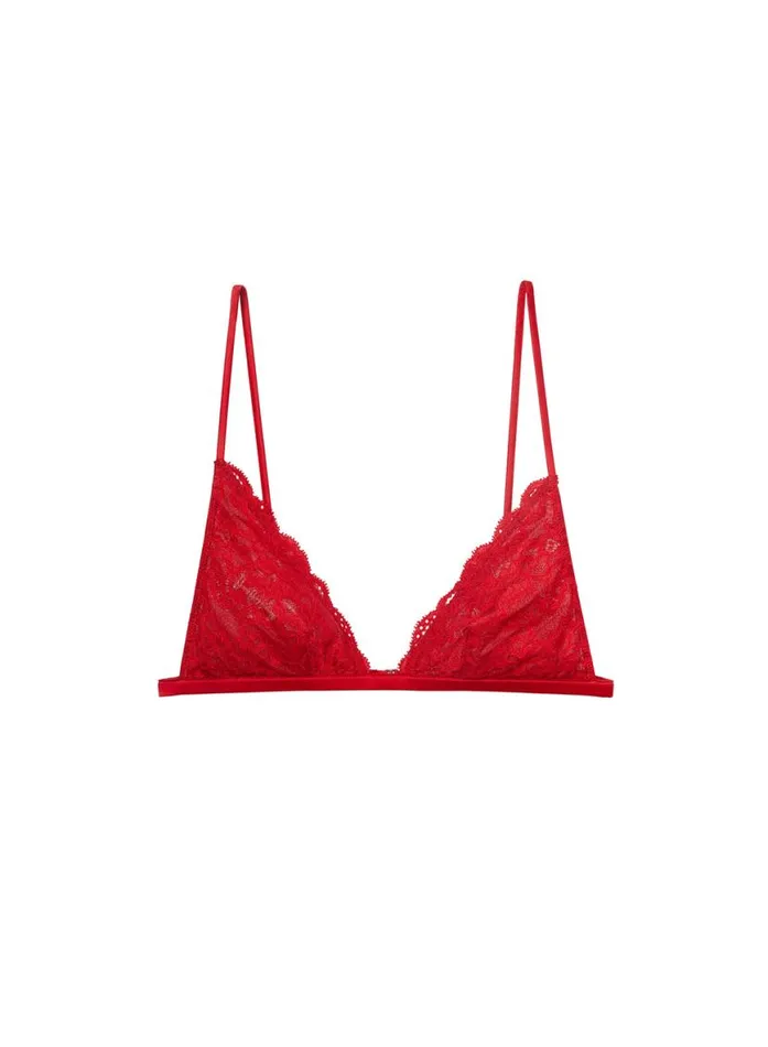 Bralettes and Wireless Bras Lingerie Fleur Du Mal Charlotte Triangle Bra Rouge