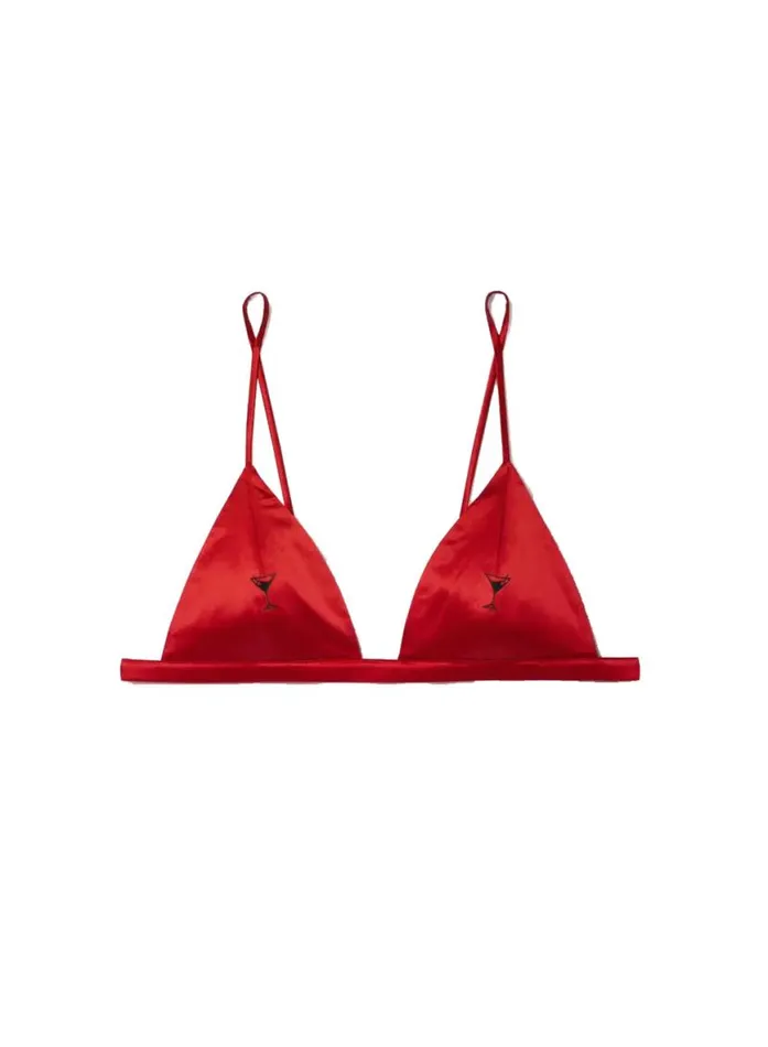 Bralettes and Wireless Bras Lingerie Fleur Du Mal Dirty Martini Embroidered Luxe Triangle Bra Rouge