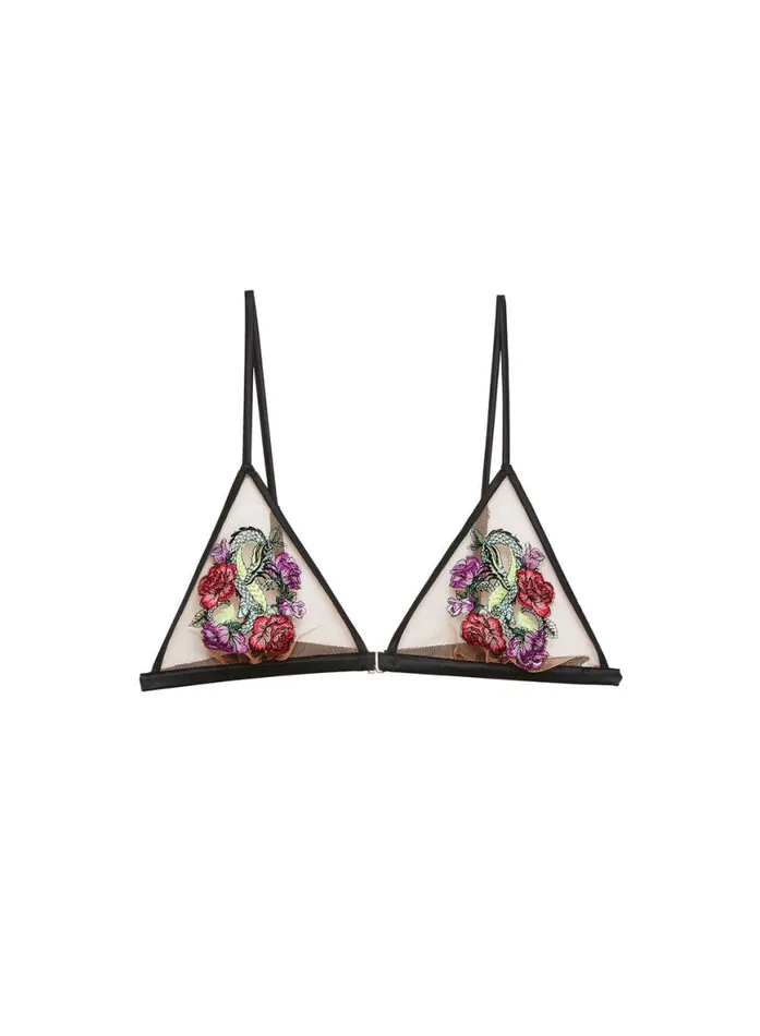 Bralettes and Wireless Bras Lingerie Fleur Du Mal Dragon Embroidery Triangle Bra 0