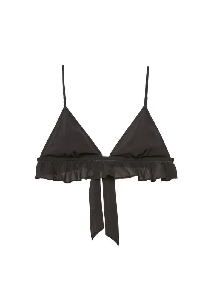 Bralettes and Wireless Bras Lingerie Fleur Du Mal Georgette Flutter Triangle Bra Black