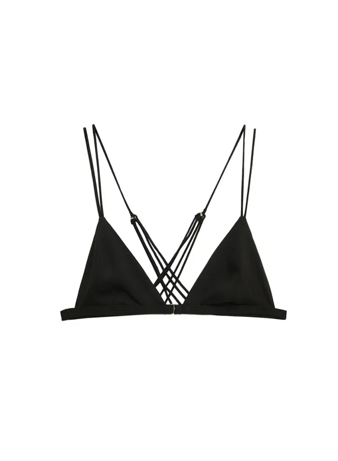 Bralettes and Wireless Bras Lingerie Fleur Du Mal Laced Triangle Bra Black