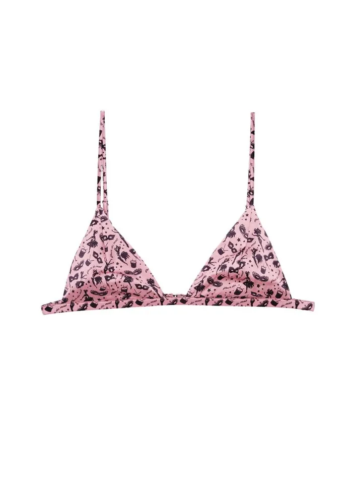 Bralettes and Wireless Bras Lingerie Fleur Du Mal Luxe Triangle Bra Carnival Print