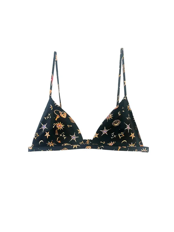 Bralettes and Wireless Bras Lingerie Fleur Du Mal Luxe Triangle Bra Charm Print