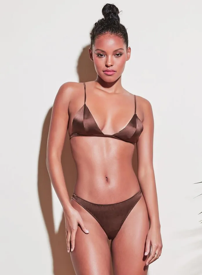 Bralettes and Wireless Bras Lingerie Fleur Du Mal Luxe Triangle Bra Cocoa
