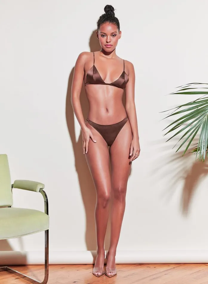 Bralettes and Wireless Bras Lingerie Fleur Du Mal Luxe Triangle Bra Cocoa