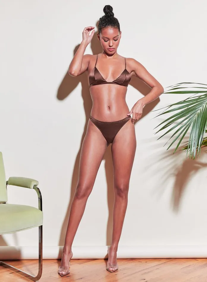Bralettes and Wireless Bras Lingerie Fleur Du Mal Luxe Triangle Bra Cocoa