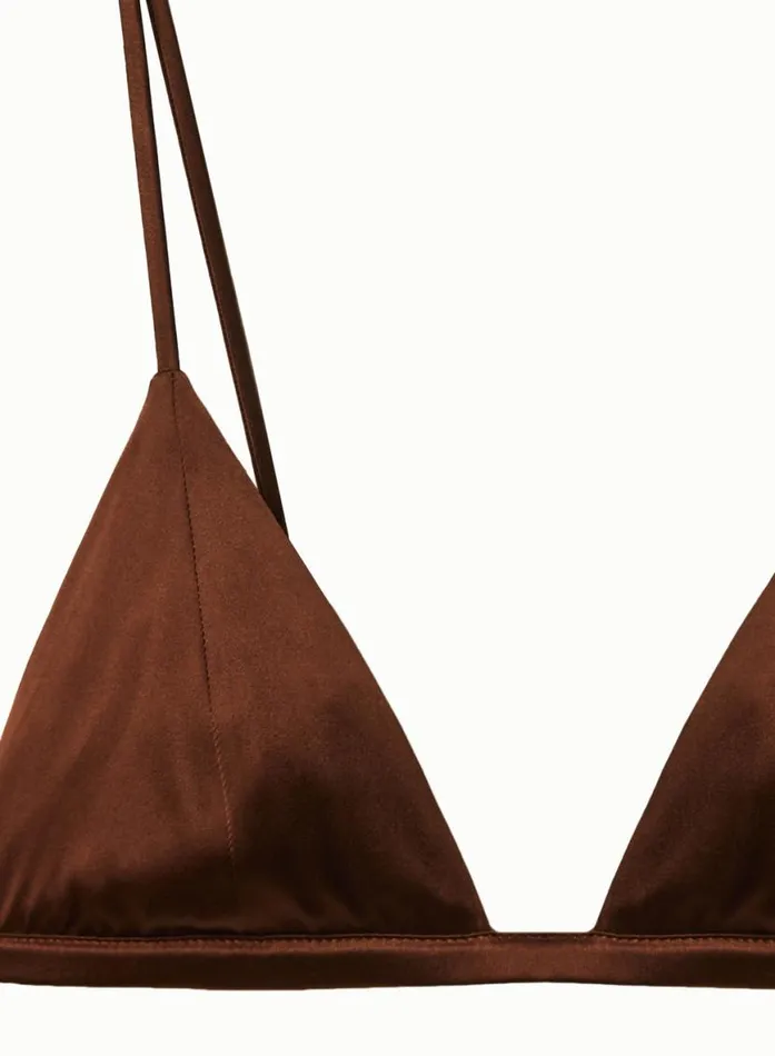 Bralettes and Wireless Bras Lingerie Fleur Du Mal Luxe Triangle Bra Cocoa