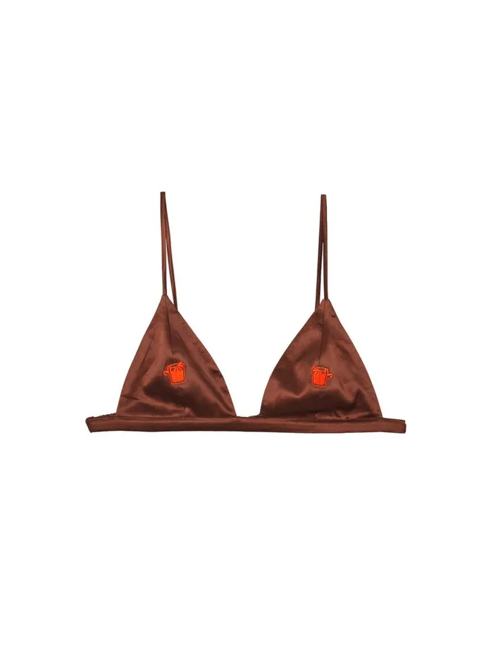 Bralettes and Wireless Bras Lingerie Fleur Du Mal Negroni Embroidered Luxe Triangle Bra Cocoa