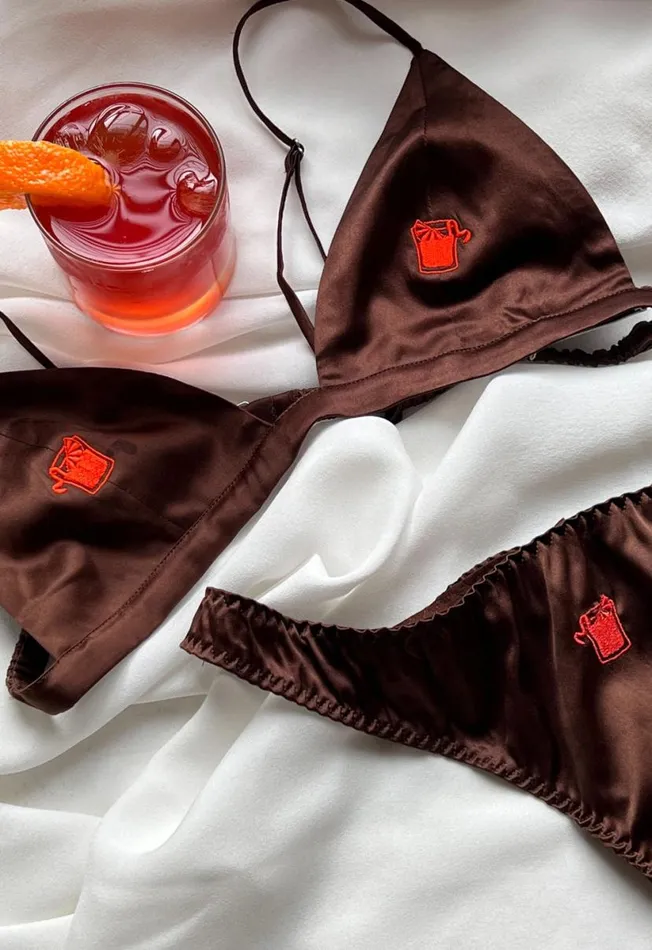 Bralettes and Wireless Bras Lingerie Fleur Du Mal Negroni Embroidered Luxe Triangle Bra Cocoa