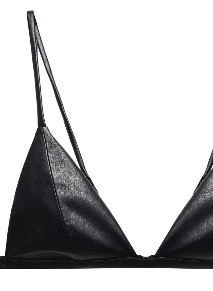 Bralettes and Wireless Bras Lingerie Fleur Du Mal Vegan Leather Triangle Bra Black