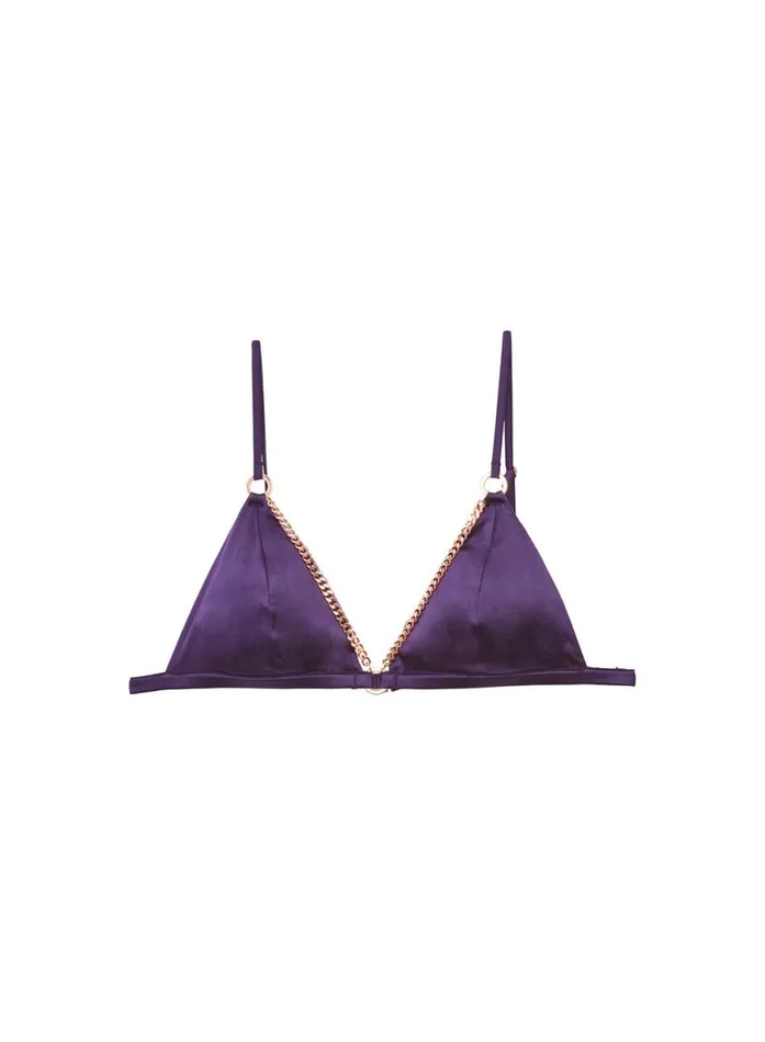 Bralettes and Wireless Bras PleasureLingerie Fleur Du Mal Chain Luxe Triangle Bra Acai