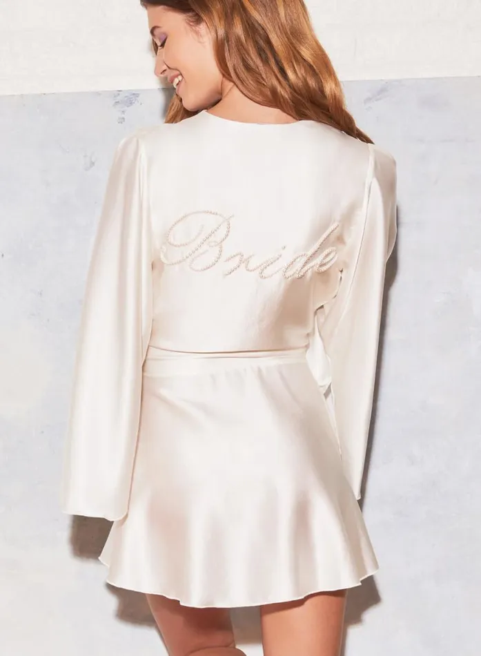 Bridal LingerieClothing Fleur Du Mal Bride Embroidered Angel Sleeve Robe Ivory