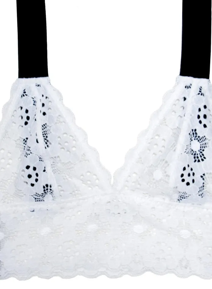 Bustiers and Bra Tops LingerieClothing Fleur Du Mal Crochet Lace Longline Triangle Bra White