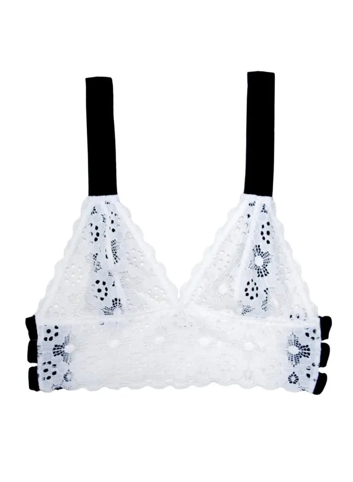Bustiers and Bra Tops LingerieClothing Fleur Du Mal Crochet Lace Longline Triangle Bra White