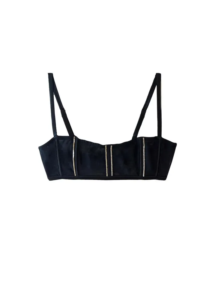 Bustiers and Bra Tops Lingerie Fleur Du Mal Brilliant Boned Bralette Black