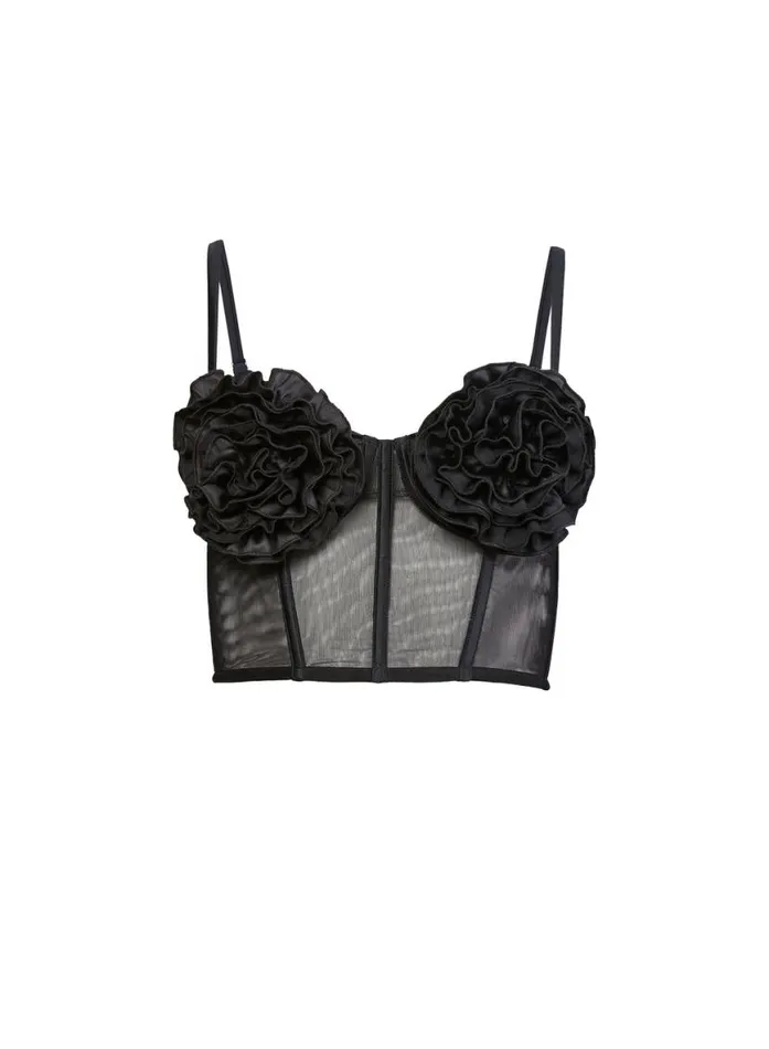Bustiers and Bra Tops Lingerie Fleur Du Mal Rose Cup Bustier Black