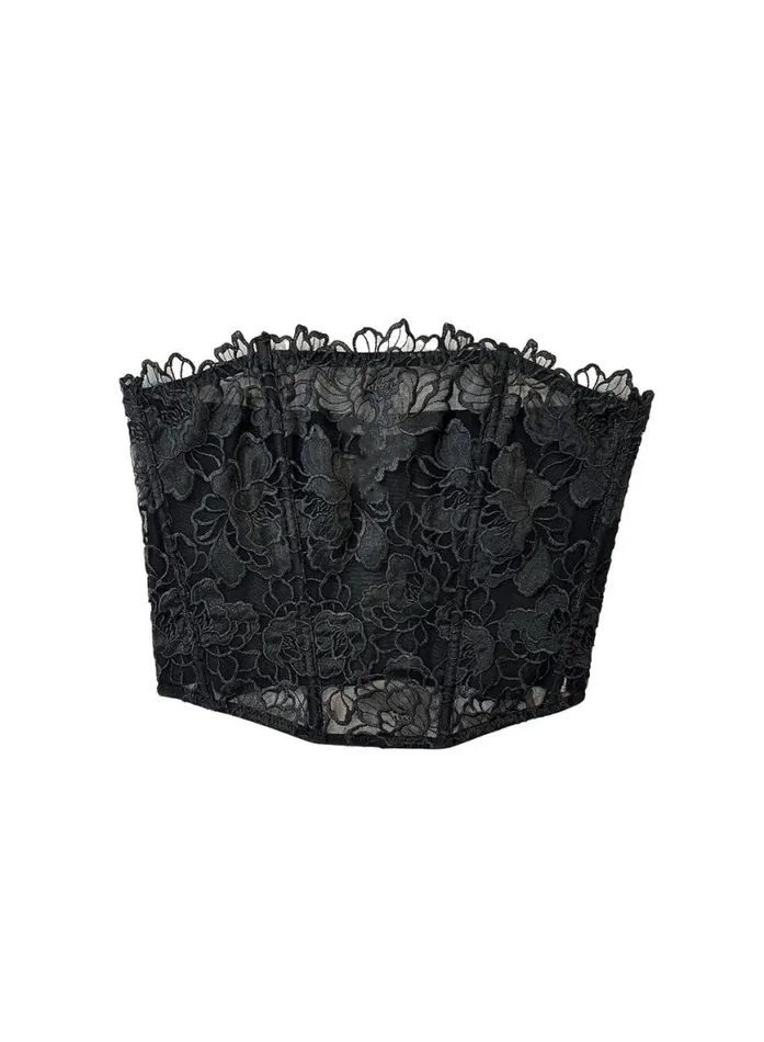Bustiers and Bra Tops Lingerie Fleur Du Mal Whitney Embroidery Corset Top Black