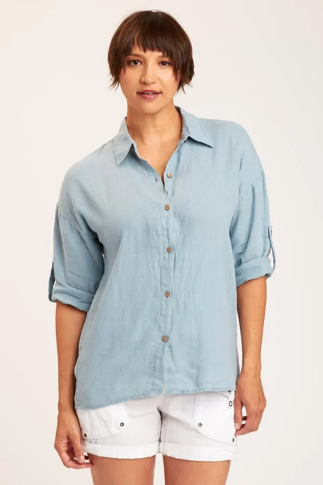 Carrie ButtonUp Peaceful Blue Clothing XCVI ShirtsBlouses