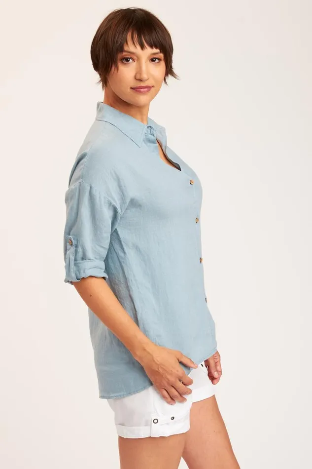 Carrie ButtonUp Peaceful Blue Clothing XCVI ShirtsBlouses