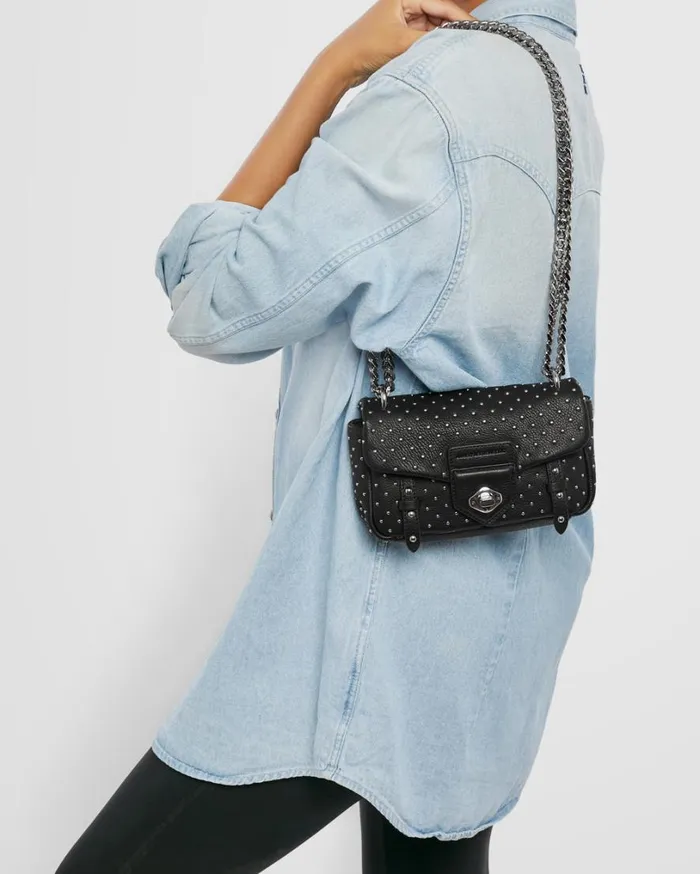 Chain Reaction Novelty Mini Shoulder Bag Black With Shiny Silver Studs Women Aimee Kestenberg Shoulder Bags