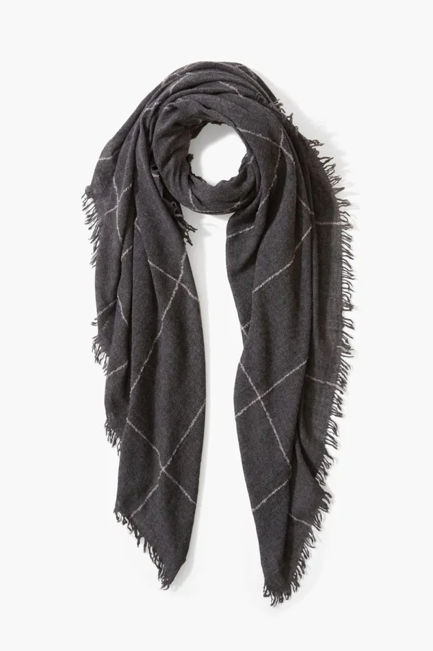 Chan Luu 100 Cashmere Scarf Charcoal Windowpane Women Scarves