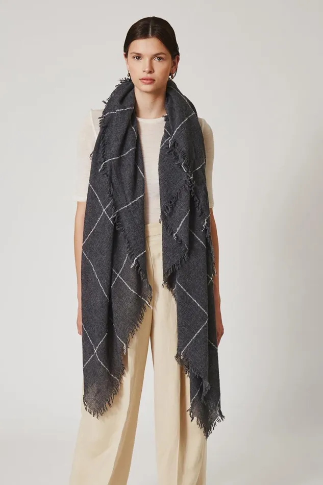 Chan Luu 100 Cashmere Scarf Charcoal Windowpane Women Scarves
