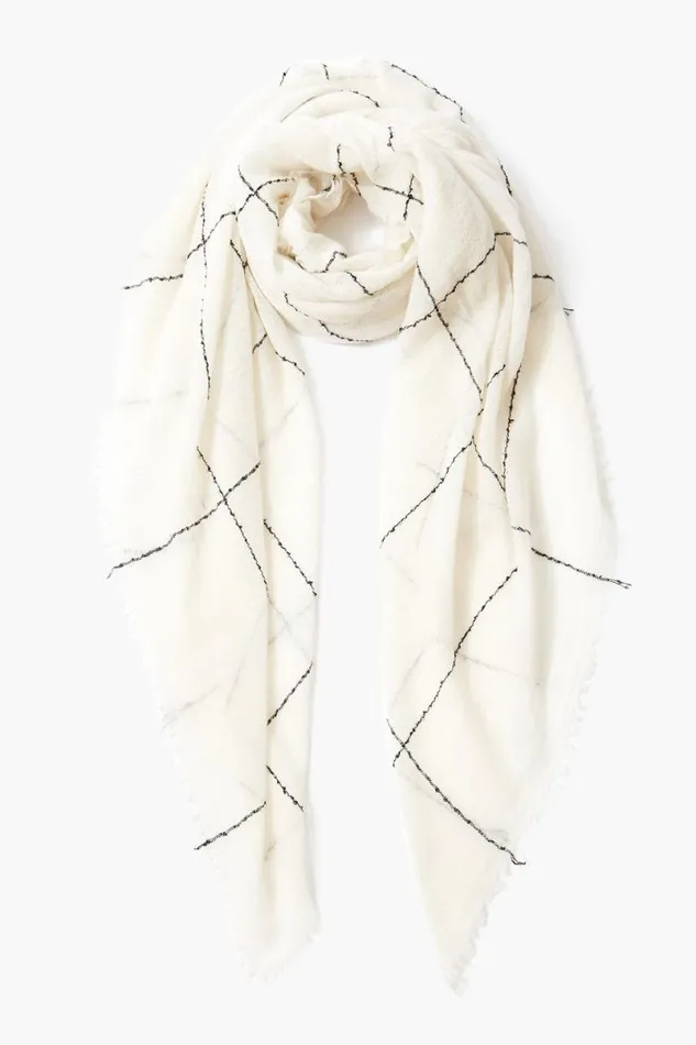 Chan Luu 100 Cashmere Scarf Eggshell Windowpane Women Scarves