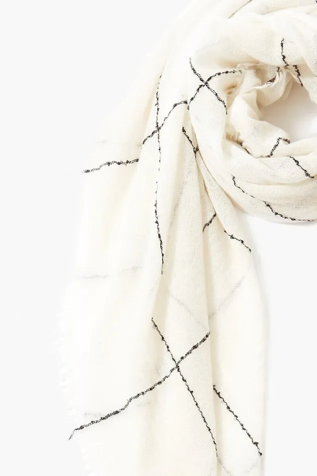 Chan Luu 100 Cashmere Scarf Eggshell Windowpane Women Scarves
