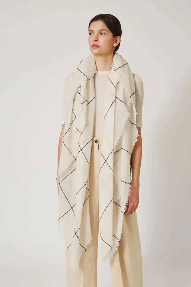 Chan Luu 100 Cashmere Scarf Eggshell Windowpane Women Scarves