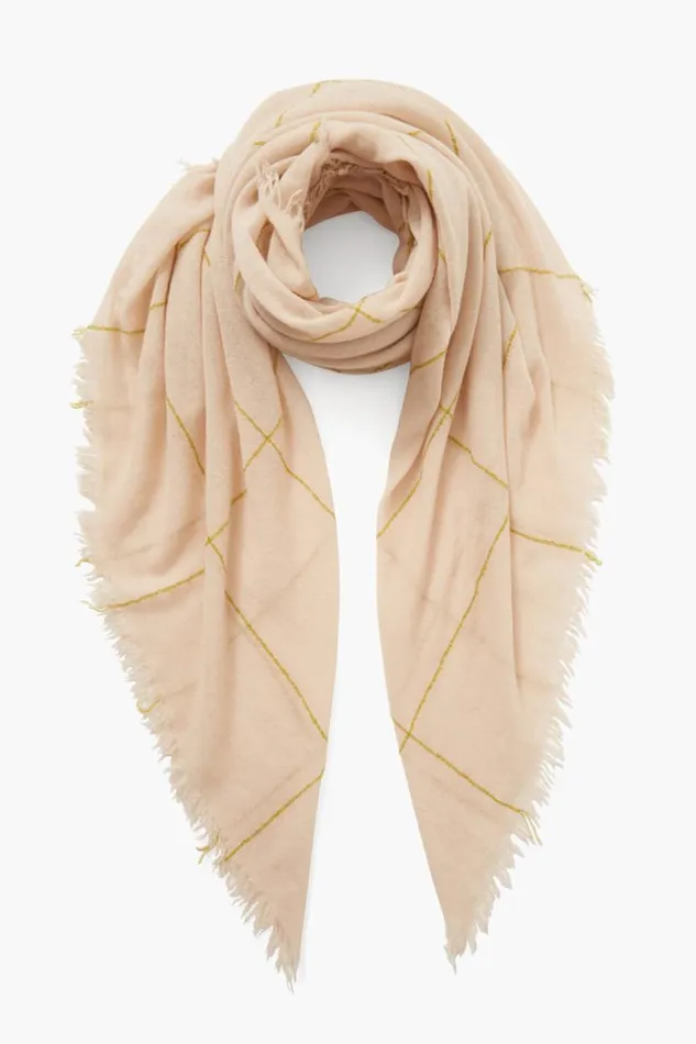 Chan Luu 100 Cashmere Scarf Golden Olive Windowpane Women Scarves