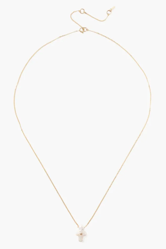 Chan Luu 14k Gold and Pearl Playa Cross Necklace Women Necklaces