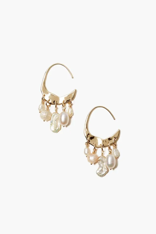 Chan Luu 14k Petite Crescent White Pearl And Gold Hoop Earrings Women 14k Fine