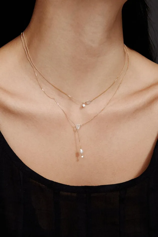Chan Luu 14k Sloane Lariat Necklace White Pearl Mix Women Necklaces